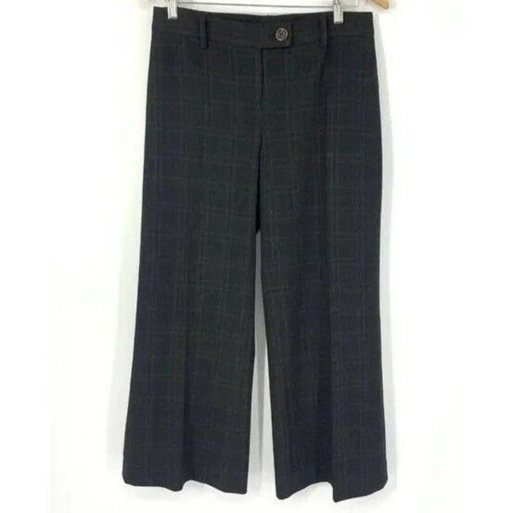 CAbi Straight Wide Leg Trouser Dress Pant Career Belt Loop 8 Brown Grey Plaid